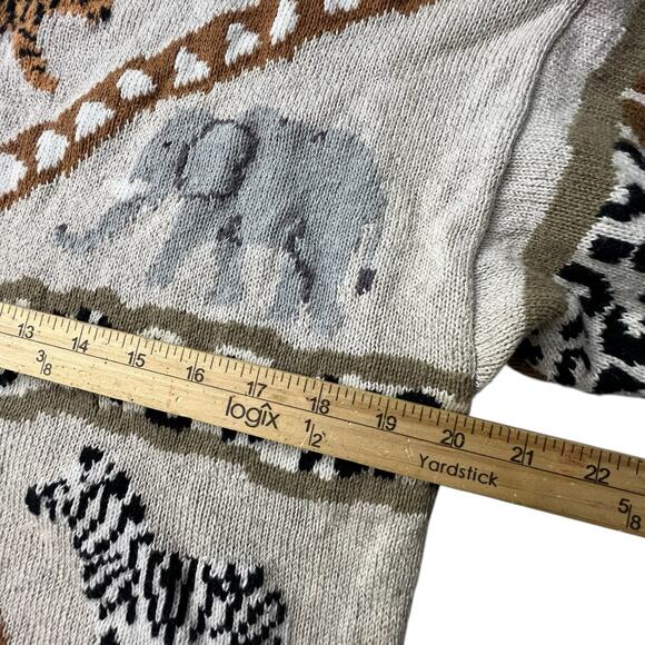 Design Options Safari Animal Knit Sweater XL Giraffe Zebra Elephant Short Sleeve - Picture 5 of 7